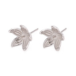 Platinum Rhodium Plated 925 Sterling Silver Stud Earring Findings, For Half Drilled Beads, with 925 Stamp, Flower, Platinum, 11x12mm, Pin: 0.7mm