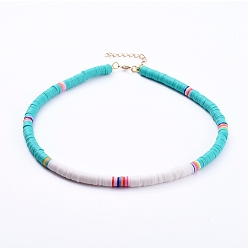 PapayaWhip Handmade Polymer Clay Heishi Beaded Choker Necklaces, with Alloy Lobster Claw Clasps and Iron Chain Extender, PapayaWhip, 15.5 inch(39.6cm)