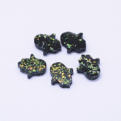Black Resin Beads, Imitation Opal, Hologram Style, Dyed, Hamsa Hand//Hand of Miriam, Black, 14x12x3mm, Hole: 1mm