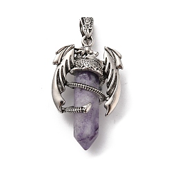 Charoite Natural Charoite Pointed Pendants, Faceted Bullet Charms, with Rack Plating Platinum Tone Alloy Dragon Findings, Cadmium Free & Lead Free, 39~41x24~25x13~14mm, Hole: 4x8mm