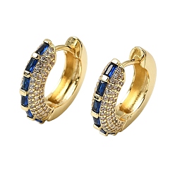 Bleu Micro cuivres ouvrent zircons boucles d'oreilles, sans plomb et sans cadmium, crémaillère plaquage, plaqué longue durée, réel 18 k plaqué or, bleu, 17.5~18x4.5mm