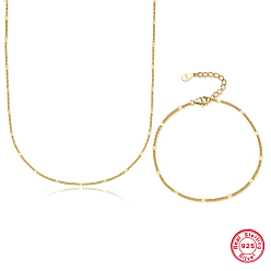 Real 18K Gold Plated 925 Sterling Silver Jewelry Set, Link Chain Necklaces & Bracelet, with 925 Stamp, Real 18K Gold Plated, 6-3/4 inch(17cm), 15-3/4 inch(40cm)