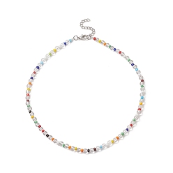 Stainless Steel Color Natural Quartz Crystal & Glass Seed Bead Beaded Necklaces for Women, with 304 Stainless Steel Clasps, Stainless Steel Color, 14.69 inch(37.3cm), 4.5mm