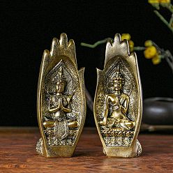 Gold Resin Carved Figurines, for Home Desktop Decoration, Palm with Buddha, Gold, 55x80x200mm