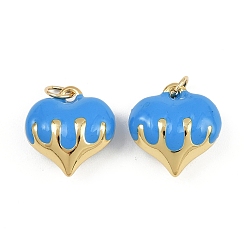 Небесно-голубой Латунь эмаль подвески, сердце прелести, с прыжковых колец, стойки покрытие, реальный 18 k позолоченный, без свинца и без кадмия, долговечный, голубой, 15.5~16x15x8 мм, отверстие : 3.4 мм