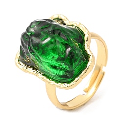 Зеленый Покрытие стойки латунное кольцо на палец, Регулируемые кольца из стекла в форме айсберга для женщин, долговечный, без кадмия и без свинца, реальный 18 k позолоченный, зелёные, 1.5~3 мм, внутренний диаметр: 17.5~21 мм