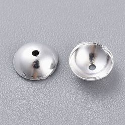 Silver 201 Stainless Steel Bead Caps, Apetalous, Half Round, Silver, 6x2mm, Hole: 0.8mm