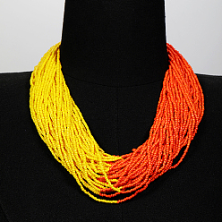 Orange Plastic Beaded Multi-strand Necklaces, Bohemian Style Necklace, Orange, 20.87 inch(53cm)