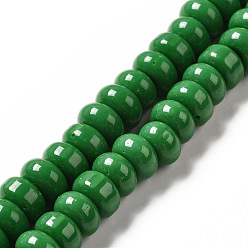 Green Handmade Lampwork Beads Strands, Rondelle, Green, 9~10x4.5~5mm, Hole: 2.5~3mm, about 68~71pcs/strand, 14.17~16.14 inch(36~41cm)