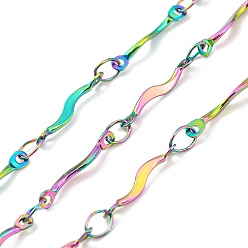 Rainbow Color Ионное покрытие (ip) 304 звенья цепи из нержавеющей стали, пайки, с катушкой, Радуга цветов, 12.5x2x0.9 мм, 3.5x2.5x0.4 мм, около 32.81 футов (10 м) / рулон