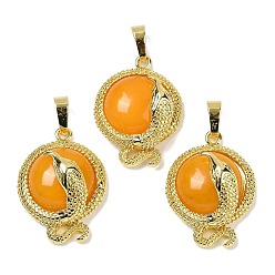 Белый Нефрит Плоские круглые подвески из натурального окрашенного белого нефрита из латуни, стойки покрытие, без кадмия и без свинца, золотые, 29.5x21.5x9.5~11 мм, отверстие : 7.5x4.5 мм