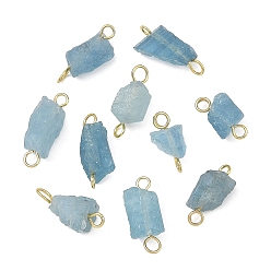 Aquamarine Raw Rough Natural Aquamarine Connector Charm, Nuggets Links, 14~19x6.5~9x5~7.5mm, Hole: 1.8~2mm