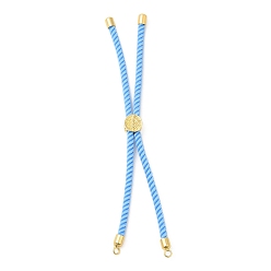 Light Blue Twisted Nylon Cord Silder Bracelets, Link Bracelet Making for Connector Charm, with Long-Lasting Plated Golden Brass Cord End & Alloy Tree of Life, Light Blue, 8-3/4~8-7/8 inch(22.2~22.6cm), Hole: 2mm