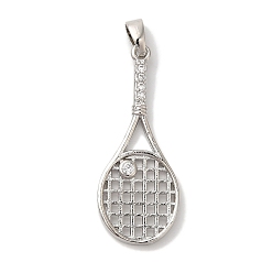 Платина Латунные микро проложить кубического циркония подвески, долговечный, без кадмия и без свинца, ракетки для бадминтона, платина, 31x12.5x2.5 мм, отверстие : 3.5x2 мм