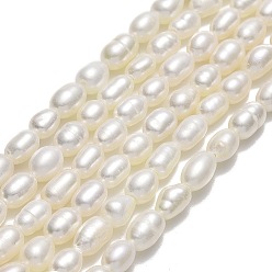 Льняное Полотно Нити из натурального культивированного пресноводного жемчуга, рис, белье, 4.5~5.5x3~4 мм, отверстие : 0.5 мм, около 71~73 шт / нитка, 14.17'' (36 см)
