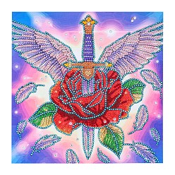 Flower DIY Diamond Painting Kits, including Resin Rhinestones, Diamond Sticky Pen, Tray Plate and Glue Clay, Rose Pattern, 300x300mm