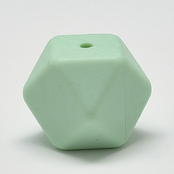 Pale Turquoise Food Grade Eco-Friendly Silicone Beads, Chewing Beads For Teethers, DIY Nursing Necklaces Making, Faceted Cube, Pale Turquoise, 14x14x14mm, Hole: 2mm