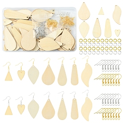 Platinum & Golden DIY Unfinished Blank Earring Making Kit, Including  Teardrop & Leaf & Heart & Triangle Natural Poplar Wood Pendants, Brass Jump Rings, Iron Earring Hooks, Platinum & Golden, 152Pcs/box