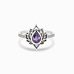 purple crystal Винтажное кольцо с цветком лотоса и ювелирным украшением в форме капли для женщин - просто и модно.