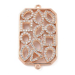 Розовое Золото Стойка покрытие латунь микропаве прозрачный кубический цирконий прямоугольный соединитель подвески, долговечный, без кадмия и без свинца, розовое золото , 32x18x3.5 мм, отверстие : 1 мм