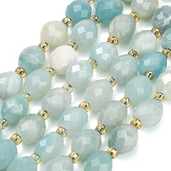 Flower Amazonite Natural Flower Amazonite Beads Strands, Round, Faceted, with Seed Beads, 8~9x7~8mm, Hole: 1mm, about 18~20pcs/strand, 7.48''(19cm)~7.87''(20cm)