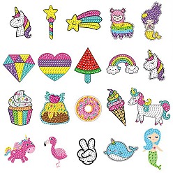 Colorful Unicorn/Mermaid/Food DIY Diamond Painting Sticker Kit, Including Resin Rhinestones Bag, Diamond Sticky Pen, Tray Plate and Glue Clay, Colorful, 50~60mm, 20pcs/set