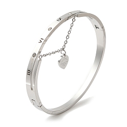 Нержавеющая Сталь Цвет Регулируемые 304 браслеты из нержавеющей стали, Браслеты со стразами в форме сердца для женщин, цвет нержавеющей стали, внутренний диаметр: 1-7/8x2-3/8 дюйм (4.9x5.9 см)