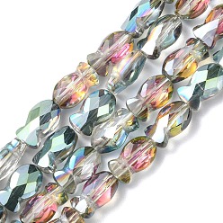 Medium Aquamarine Transparent Electroplate Glass Beads Strands, Half Rainbow Plated, Faceted, Fish, Medium Aquamarine, 10.5x6x5mm, Hole: 1.4mm, about 55pcs/strand, 21.97 inch(55.8cm)