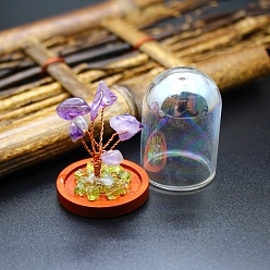 Amethyst Natural Amethyst Chips Tree Decorations, Wood & Glass Bell Jar with Copper Wire Feng Shui Energy Stone Gift for Home Office Desktop Decorations, 30x42mm
