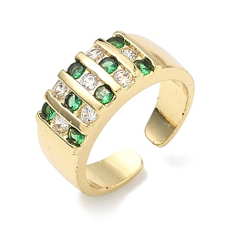 Зеленый Открытые кольца манжеты из латуни с микропаве и кубическим цирконием, без кадмия и без свинца, долговечный, стойки покрытие, реальный 18 k позолоченный, зелёные, 8 мм, размер США 6 (16.5 мм)