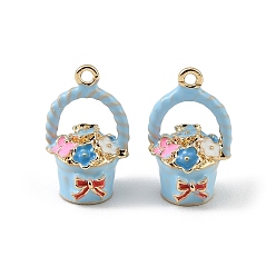 Светло-Синий Подвески из эмали и сплава, подвески в виде цветочных корзин, долговечный, стойки покрытие, золотые, голубой, 19.5~20x11.5x10.5~11 мм, отверстие : 1.4 мм