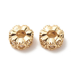 Golden Brass Clear Cubic Zirconia Spacer Beads, Cadmium Free & Lead Free, Flower, Golden, 6x3mm, Hole: 2mm