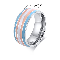 Light Sky Blue Rainbow Pride Flag Stainless Steel Finger Ring, Light Sky Blue, US Size 8(18.1mm)