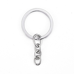 Platinum Alloy Split Key Rings, with Chains, Keychain Clasp Findings, Platinum, 33mm