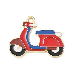 Red Alloy Enamel Pendants, Motorbike Charms, Light Gold, Red, 20x25x1mm, Hole: 1.9mm