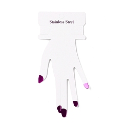 White Hand Shaped Cardboard Paper Bracelet Display Cards, with Word Stainless Steel, White, 17.7x8.5x0.04cm, Hole: 7~8mm