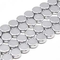 Platinum Plated Electroplate Non-magnetic Synthetic Hematite Beads Strands, Flat Round, Platinum Plated, 8x3mm, Hole: 0.5mm, about 56pcs/strand, 16.1 inch