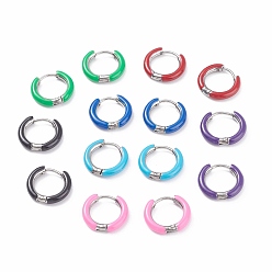 Mixed Color Two Tone 304 Stainless Steel Chunky Huggie Hoop Earrings with Enamel for Women, Stainless Steel Color, Mixed Color, 10 Gauge, 15~16x2.5mm, Pin: 1mm
