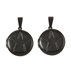 Черный 316 подвески из нержавеющей стали Locket, плоский круглый с шармом в виде звезды, с 304 защелкой из нержавеющей стали на поручнях, долговечный, ионное покрытие (ip), чёрные, 30.5x27.5x5.5 мм, отверстие : 10.5x4.5 мм, внутренний диаметр: 20.5 мм