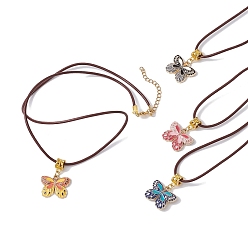 Mixed Color Alloy Enamel Butterfly Pendant Necklaces, with Cowhide Leather Cord, Mixed Color, 19.61~19.80 inch(49.8~50.3cm)