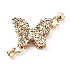 Real 18K Gold Plated Brass Flod Over Clasps, with Clear Cubic Zirconia, Butterfly, Real 18K Gold Plated, 20x28x8.5mm