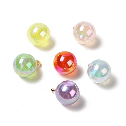 Mixed Color UV Plating Acrylic Pendants, with Light Gold Tone Brass Findings, Round Charm, Mixed Color, 13.5x9.5mm, Hole: 1.6mm