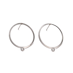 Stainless Steel Color 201 Stainless Steel Stud Earring Findings, with Horizontal Loop and 316 Stainless Steel Pin, Ring, Stainless Steel Color, 27.5x25mm, Hole: 1.4mm, Pin: 0.7mm