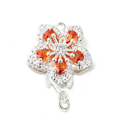Серебро Покрытие стойки латунное паве застежки для коробок из кубического циркония, 1 нитей, 2-луночное, без кадмия и без свинца, долговечный, цветок, серебряные, 19x16x7 мм, отверстие : 1 мм