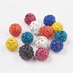 Mixed Color Pave Disco Ball Beads, Polymer Clay Rhinestone Beads, Round, Mixed Color, 12mm, Hole: 1.8mm