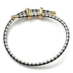 Black Leather Braided Cord Bracelets, Adjustable Bracelet, Black, Inner Diameter: 5/8~2-7/8 inch(1.5~7.3cm)