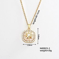 Квадрат Простые и универсальные латунные ожерелья с подвесками, со стразами, золотые, квадратный, 15.75 дюйм (40 см)