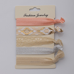 Color 9 Metallic Elastic Hair Ties with Gold Foil Print - Set of 5 Fashion Headbands
