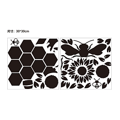 Bees Mirror Wall Stickers, Square, Self Adhesive Acrylic Mirror Sheets, for Home Living Room Bedroom Decor, Bees Pattern, 300x300x1mm, 2pcs/set