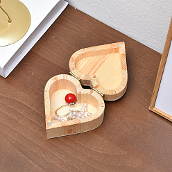 BurlyWood Wood Ring Storage Boxes, Heart Jewelry Organizer Holder, BurlyWood, 13x7cm